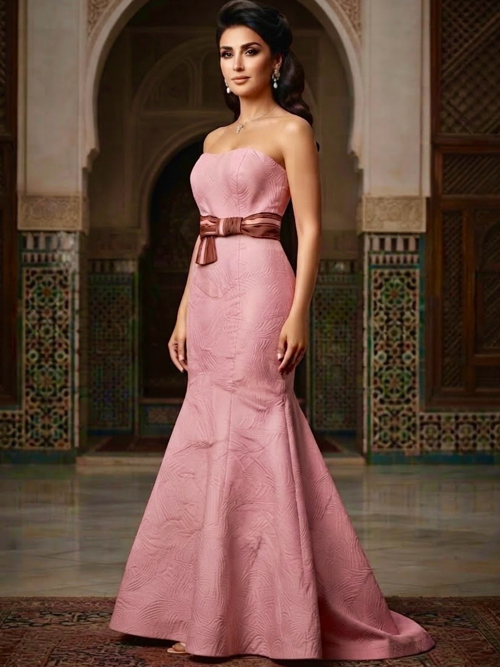 Carolina Herrera Blush Pink Strapless Mermaid Gown with Satin Bow size 8